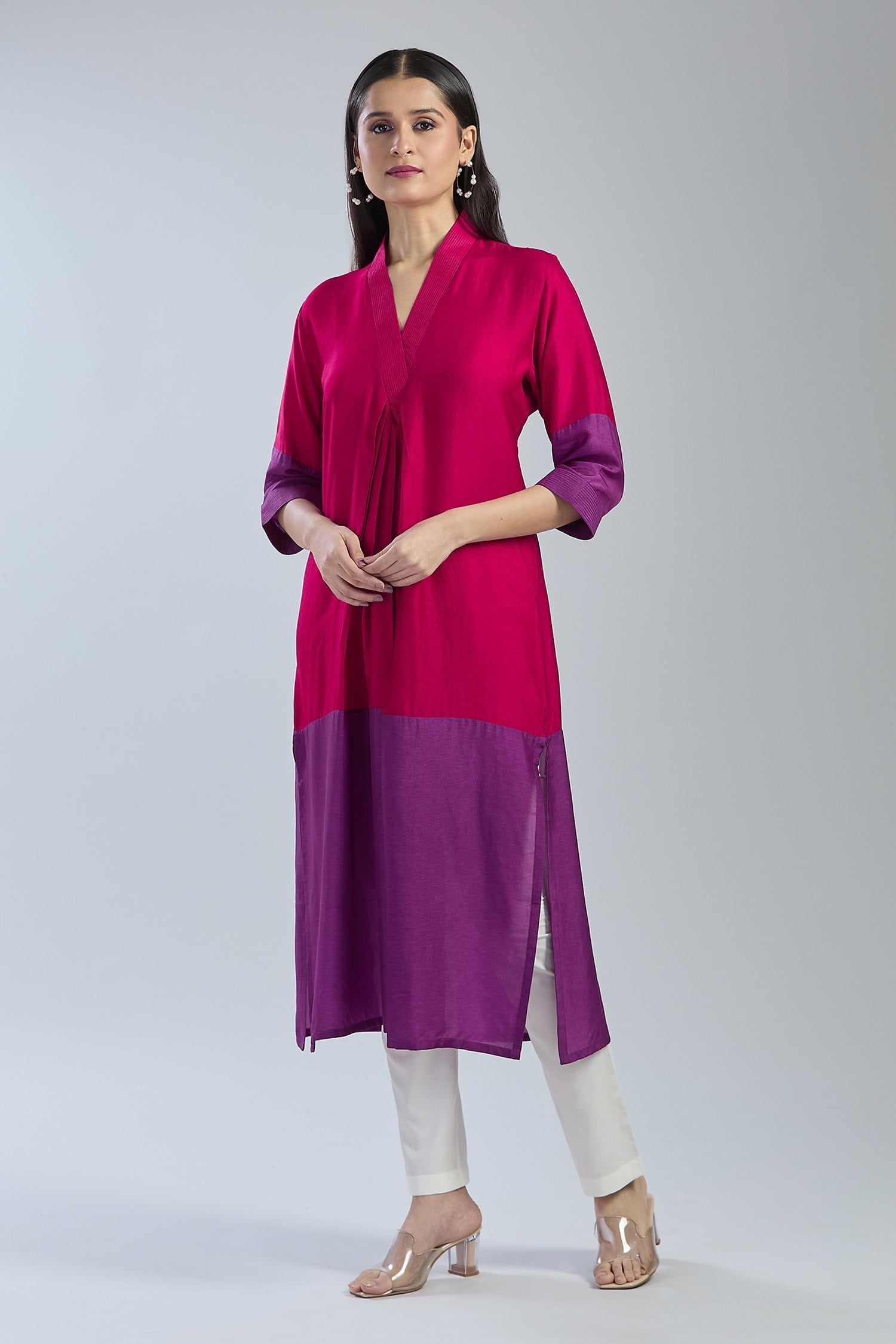 2D Colour Block Kurta- Pink x Purple