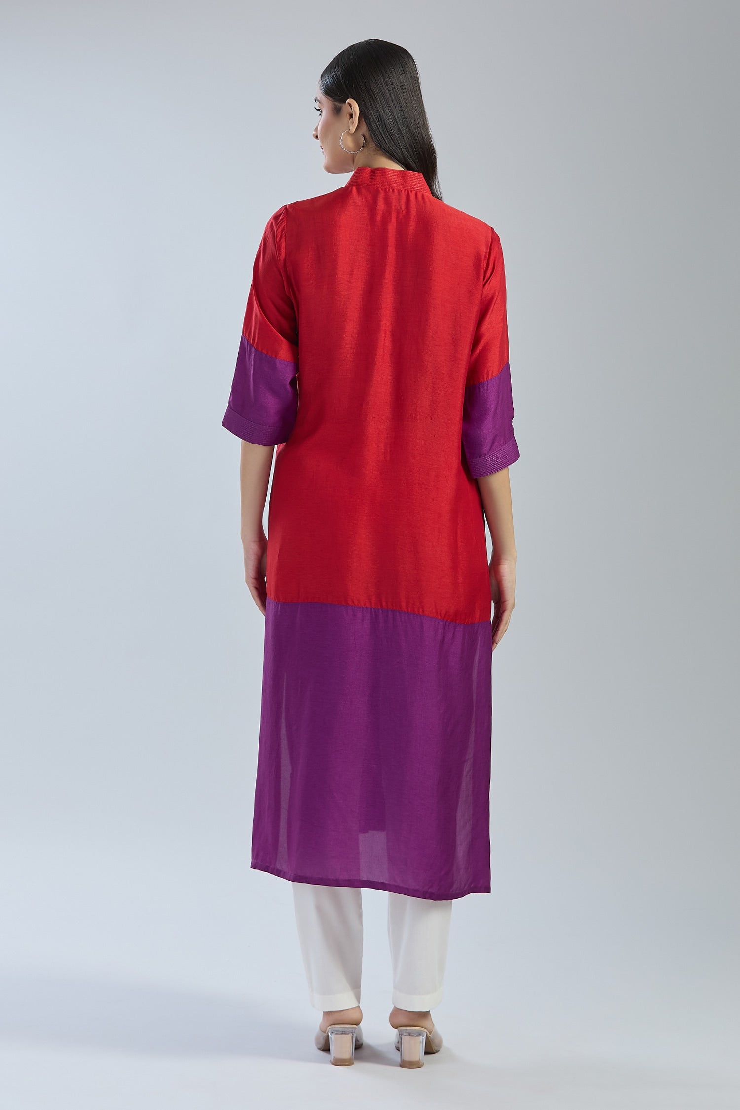 2D Colour Block Kurta- RedxPurple