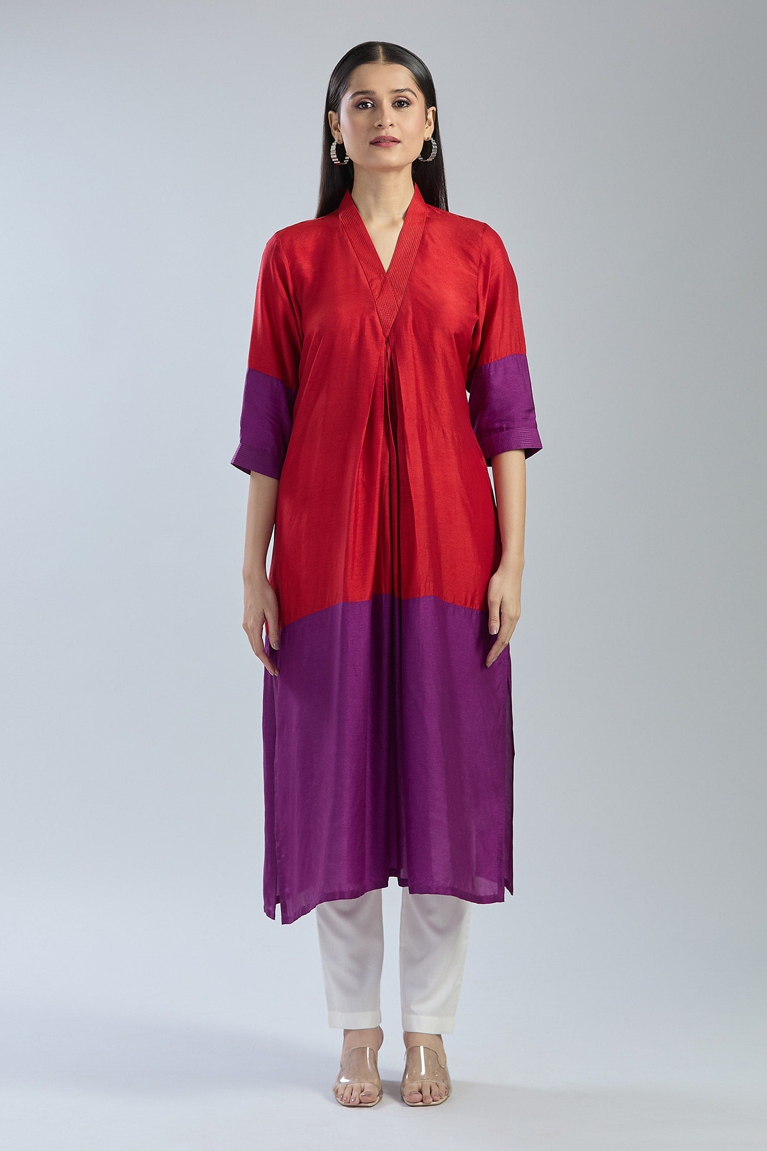 2D Colour Block Kurta- RedxPurple