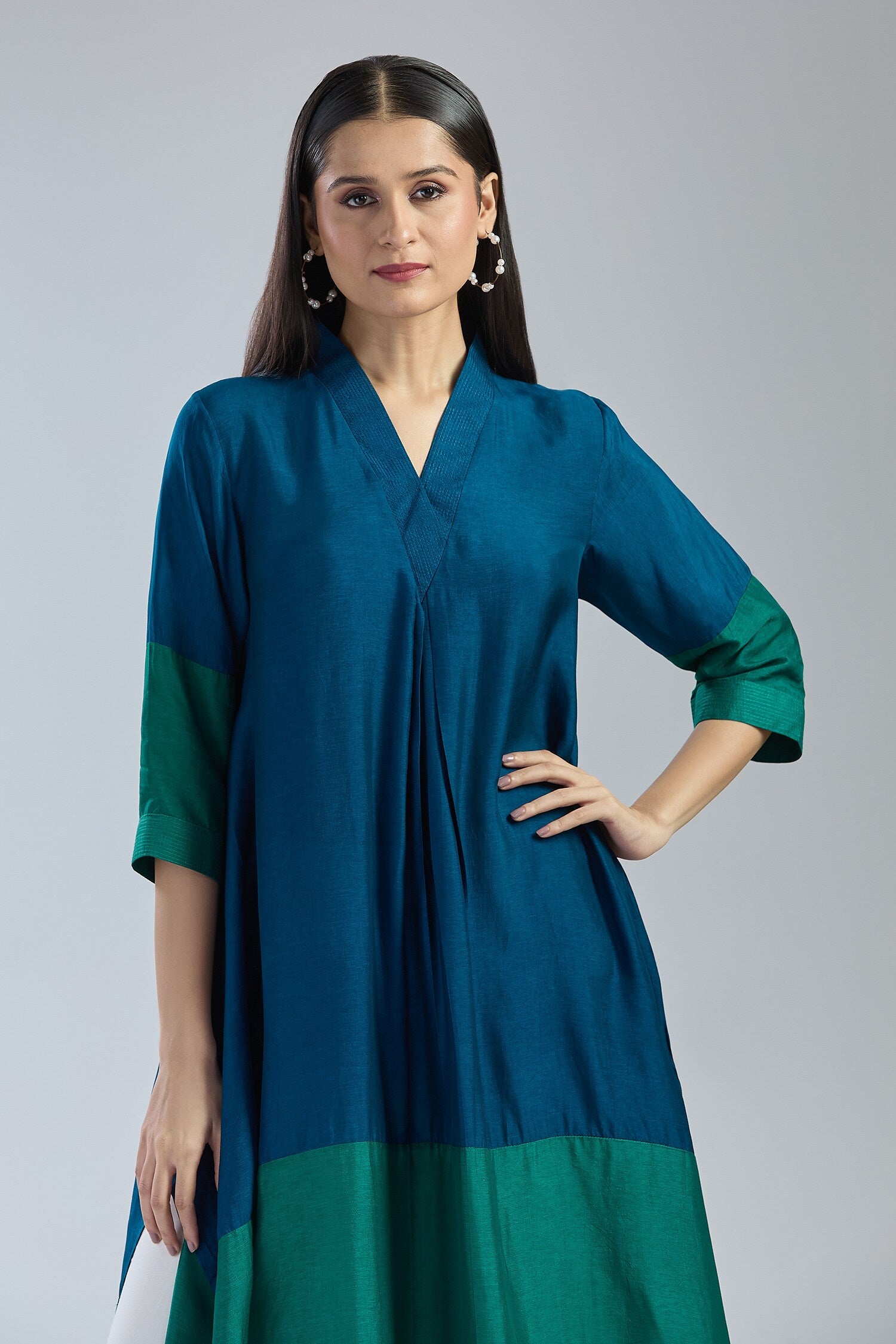 2D Colour Block Kurta- Blue x Green