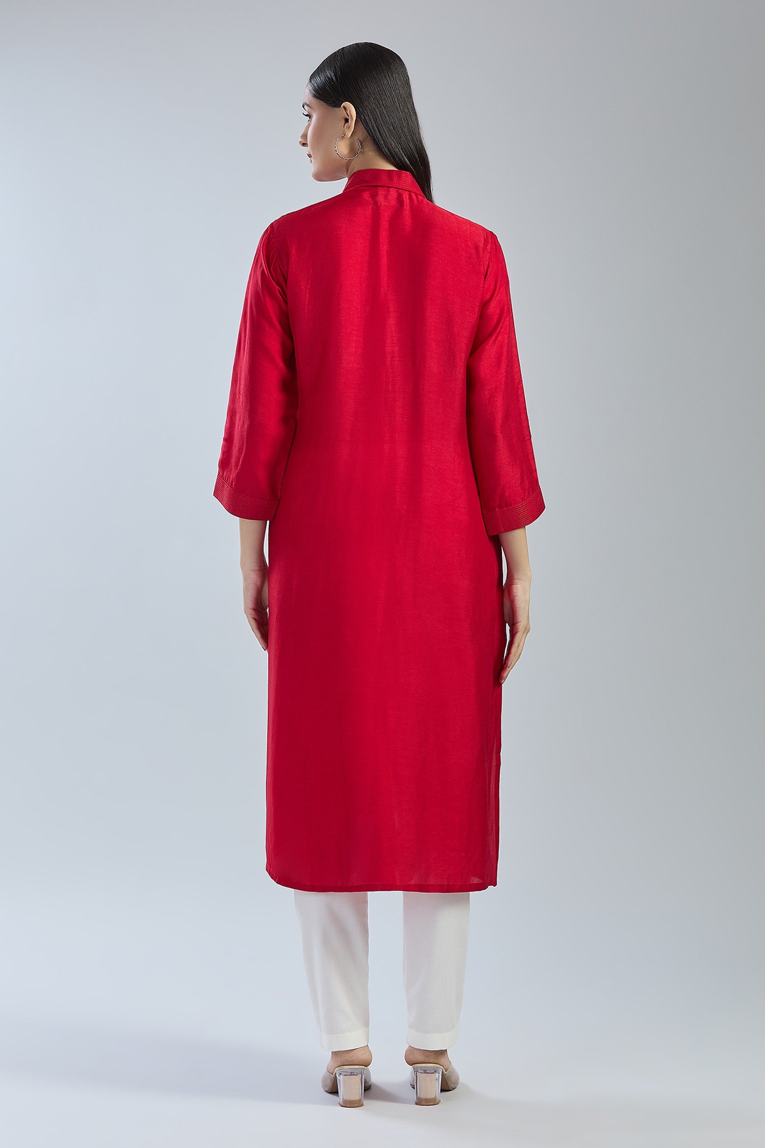 3D Colour Block Kurta- Maroon