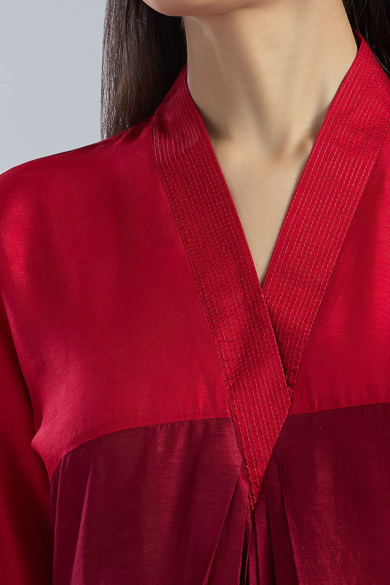 3D Colour Block Kurta- Maroon