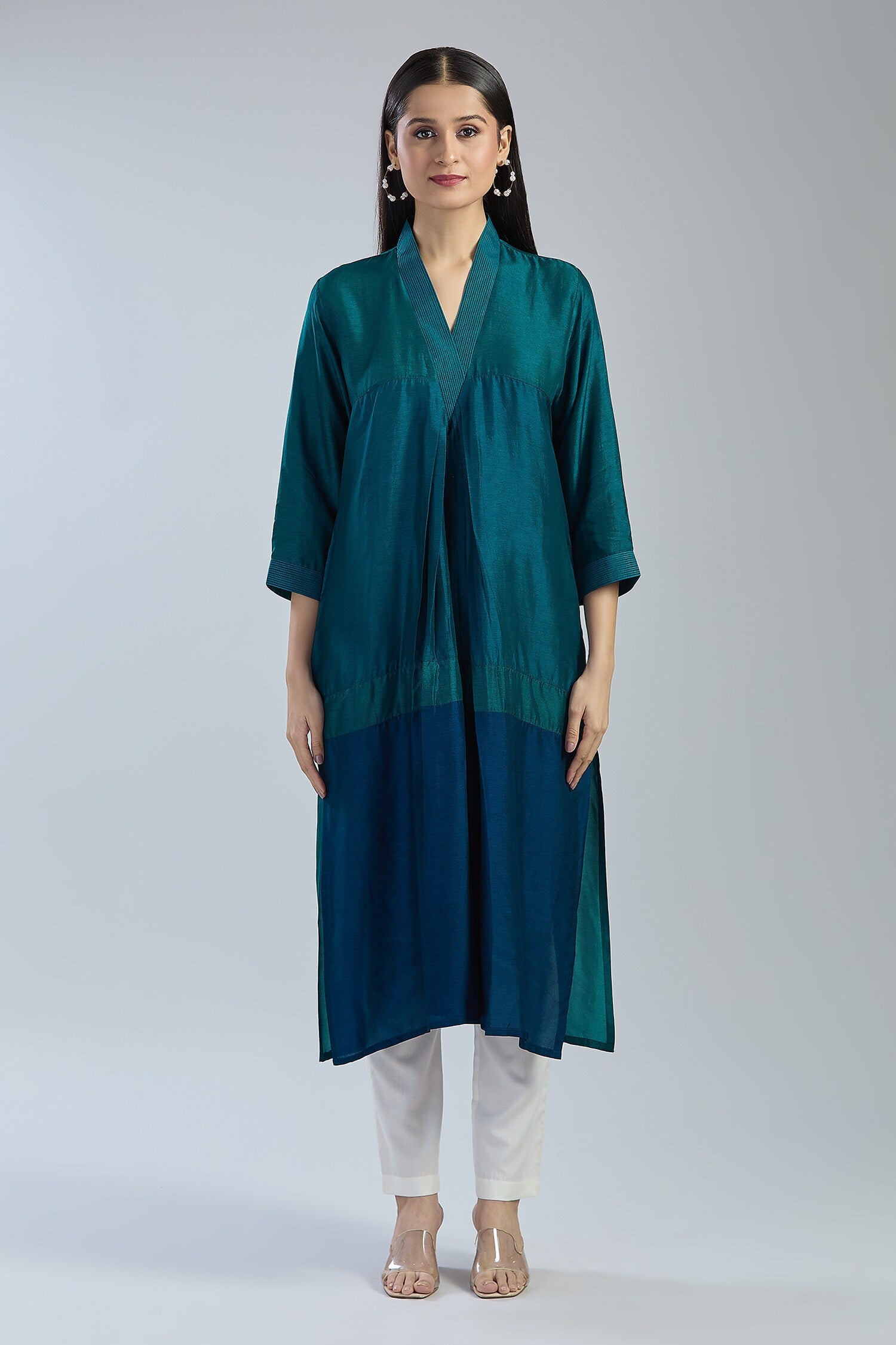 3D Colour Block Kurta- Teal