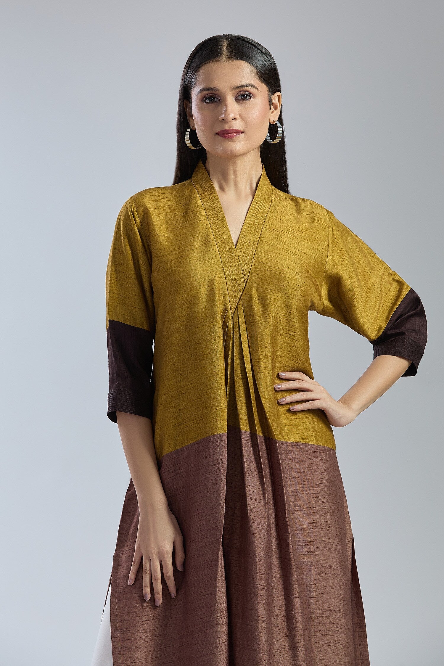 3D Colour Block Kurta- Yellow