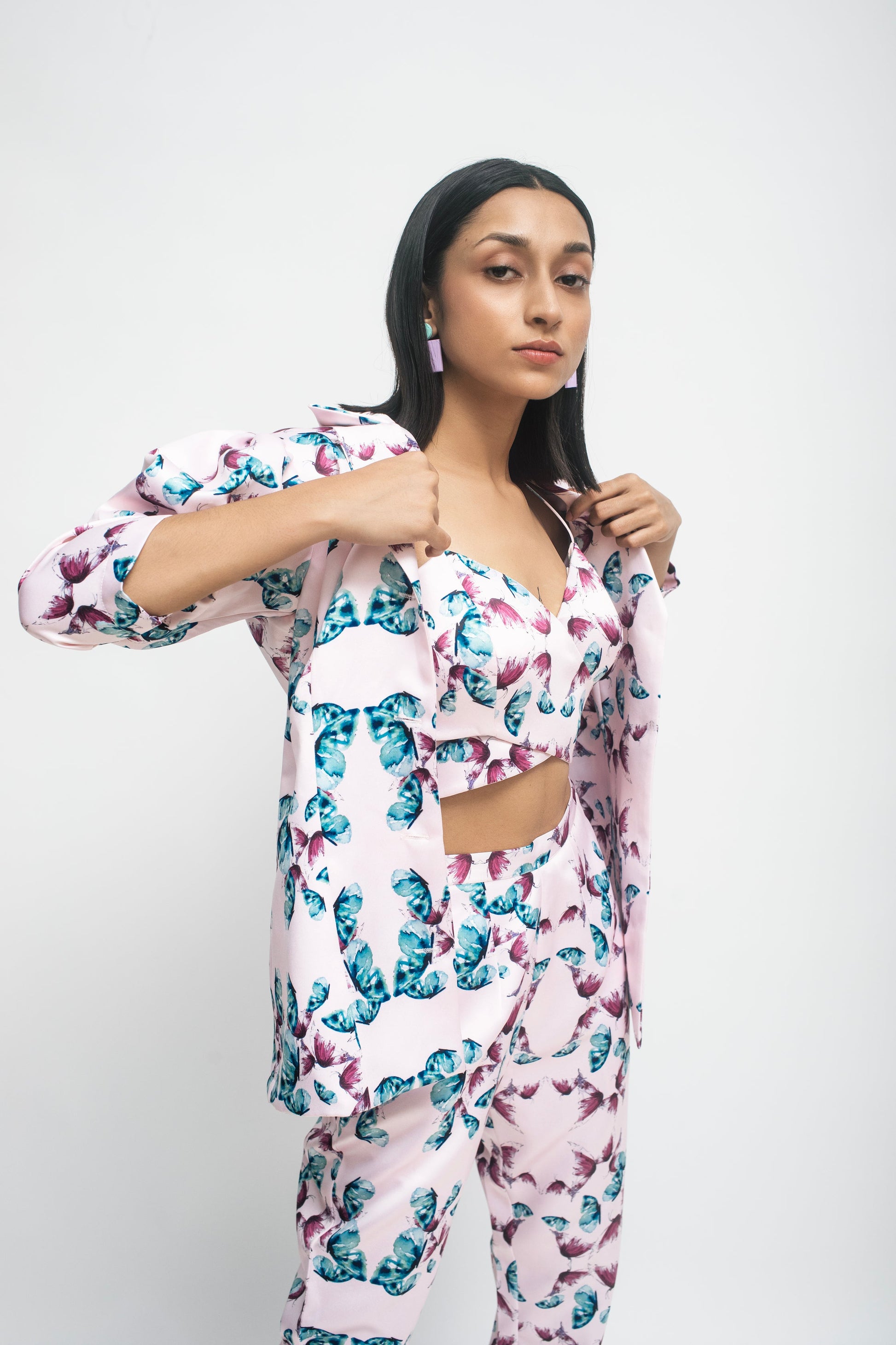 Baby Pink Puff Butterfly Blazer set