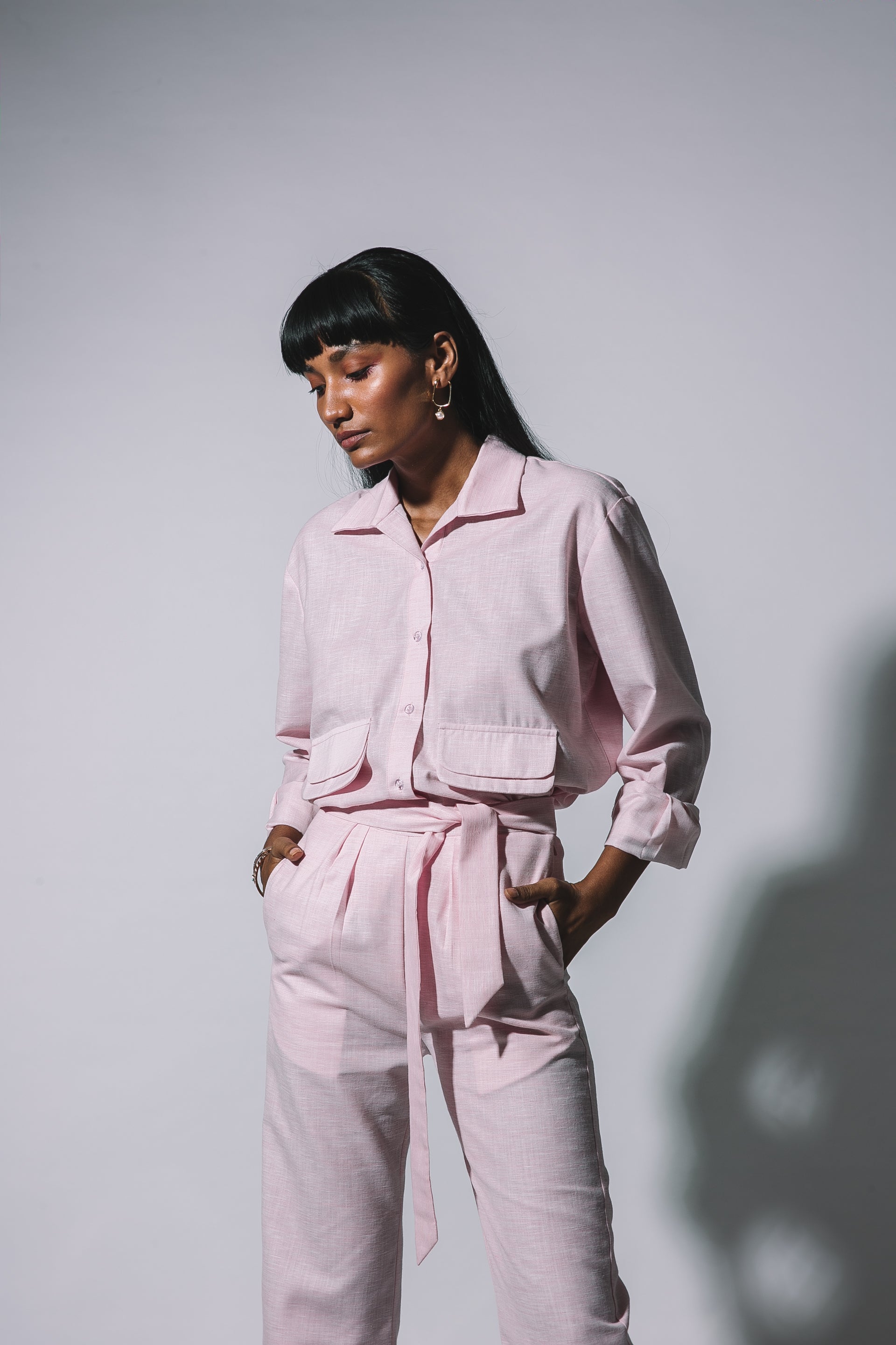 Pink Cotton-Linen Shirt Set