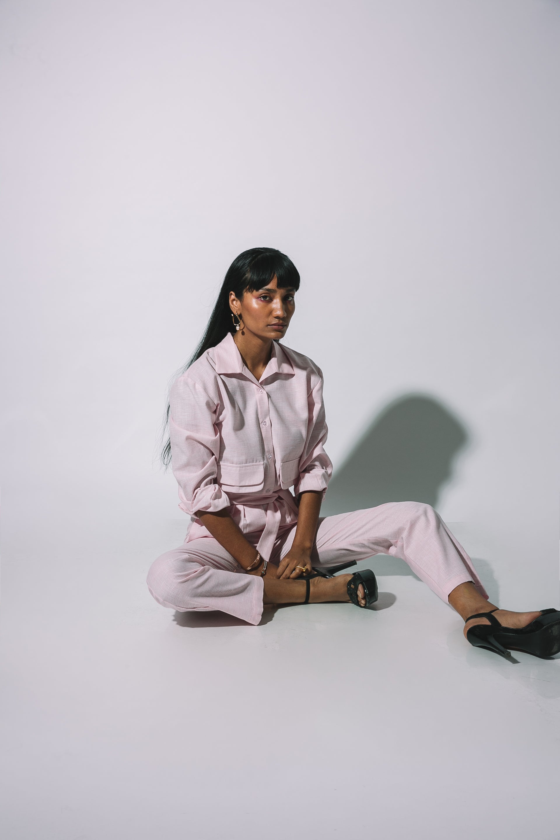 Pink Cotton-Linen Shirt Set