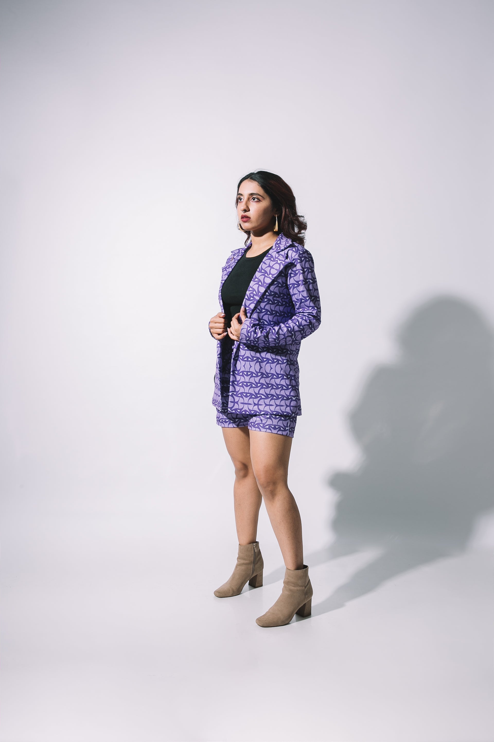 Purple Printed Blazer Set