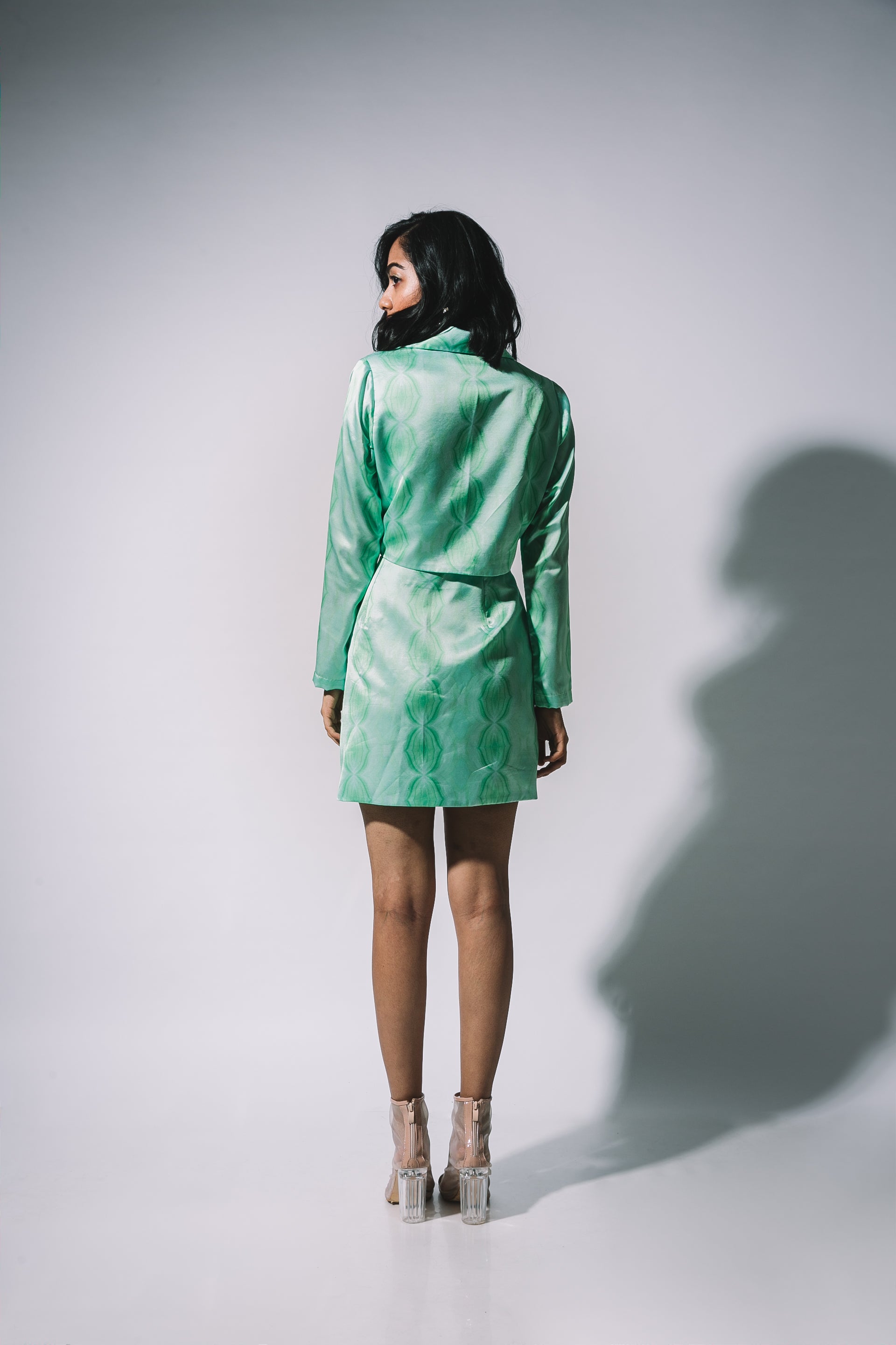 Green Printed Blazer Skirt set