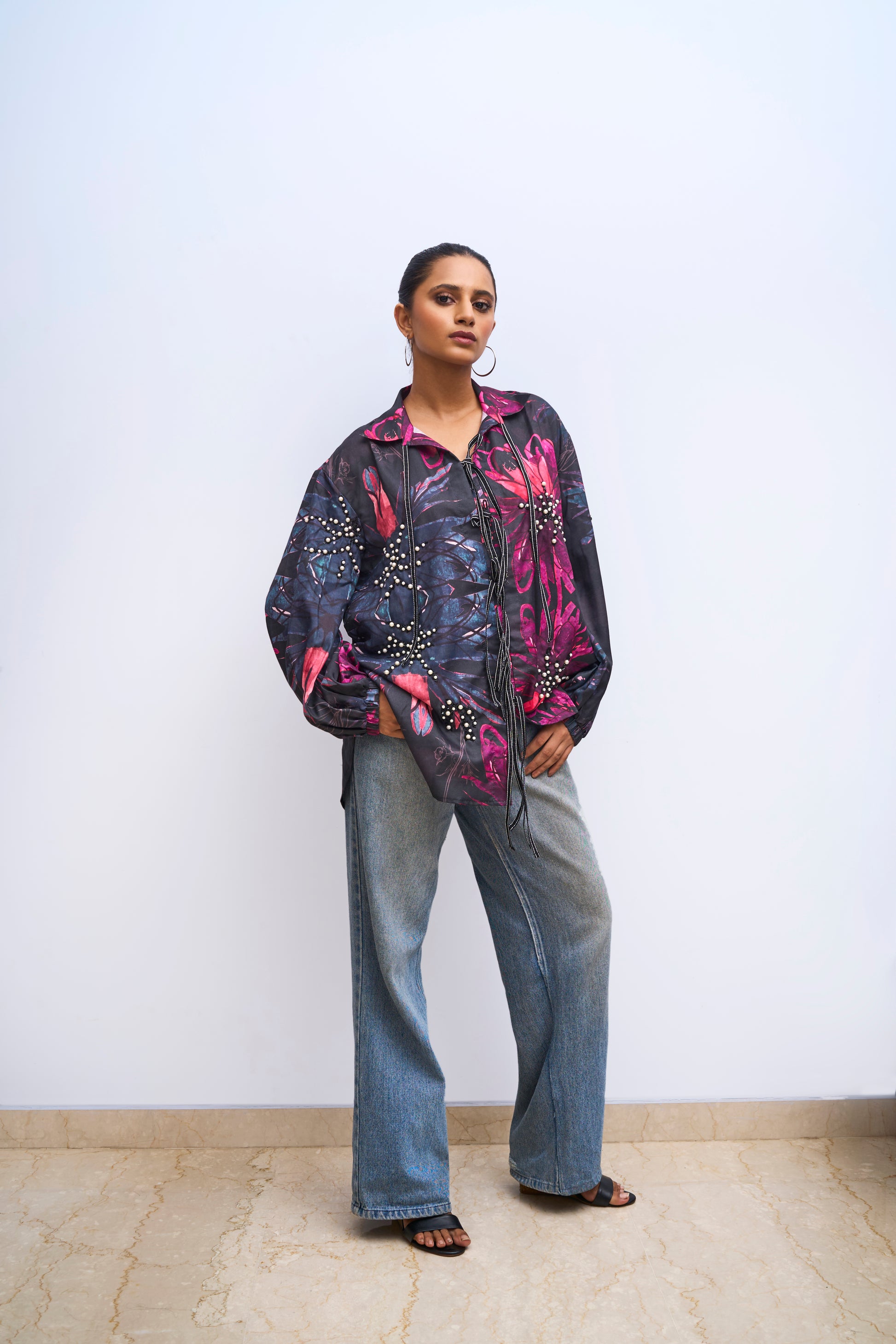 Abyss Black Peal Embroidered Shirt