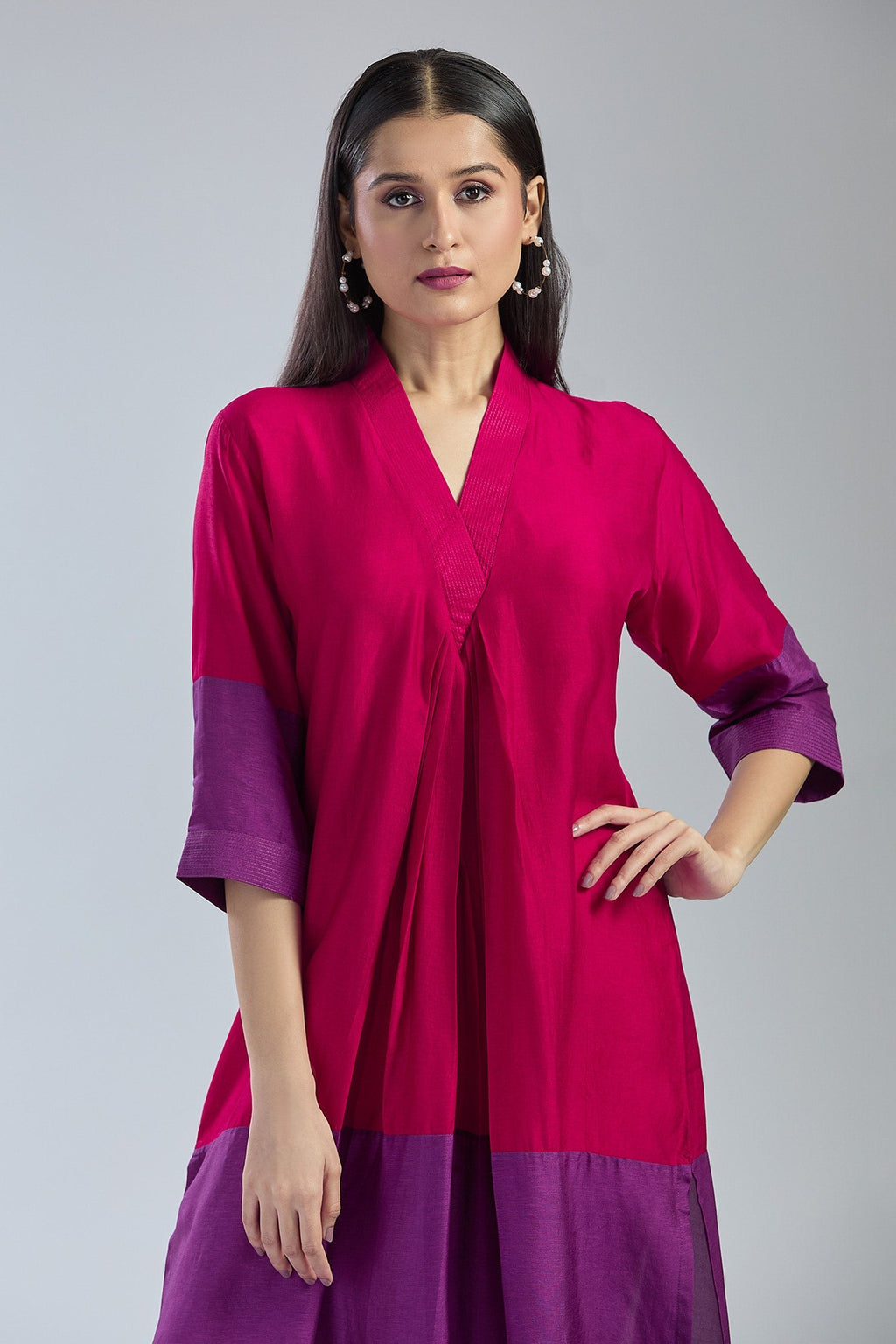 2D Colour Block Kurta- Pink x Purple