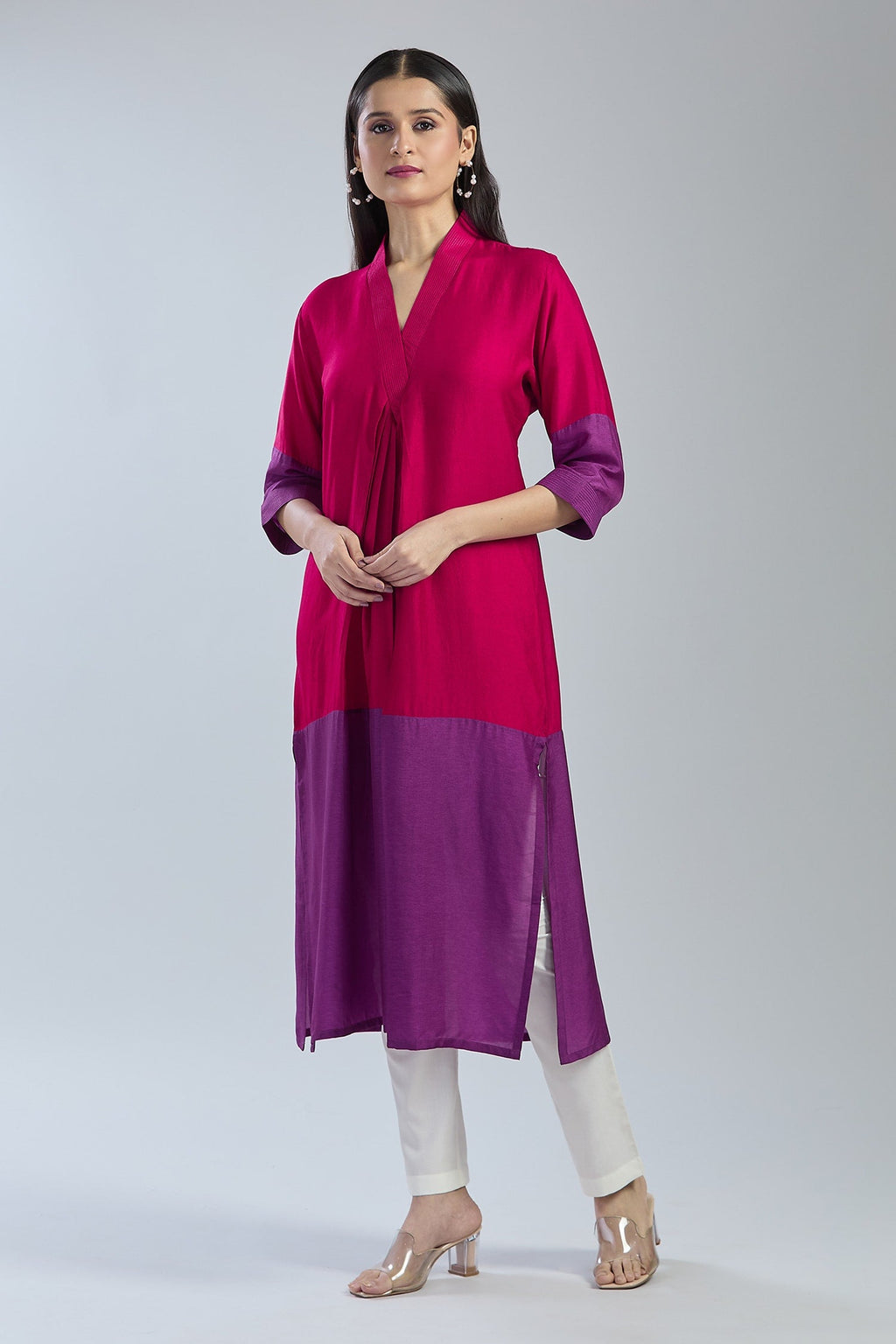 2D Colour Block Kurta- Pink x Purple