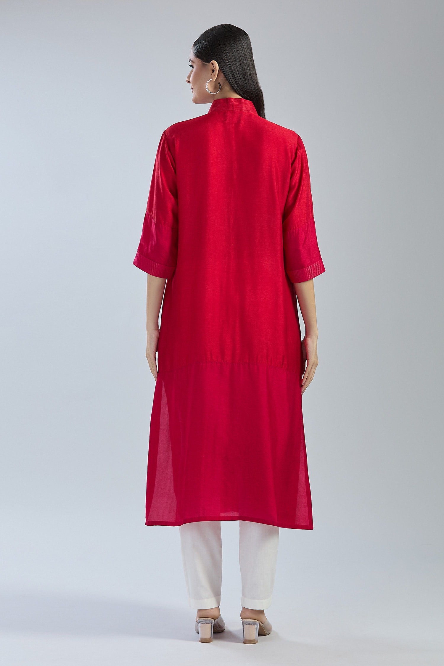 2D Colour Block Kurta- Red x Pink