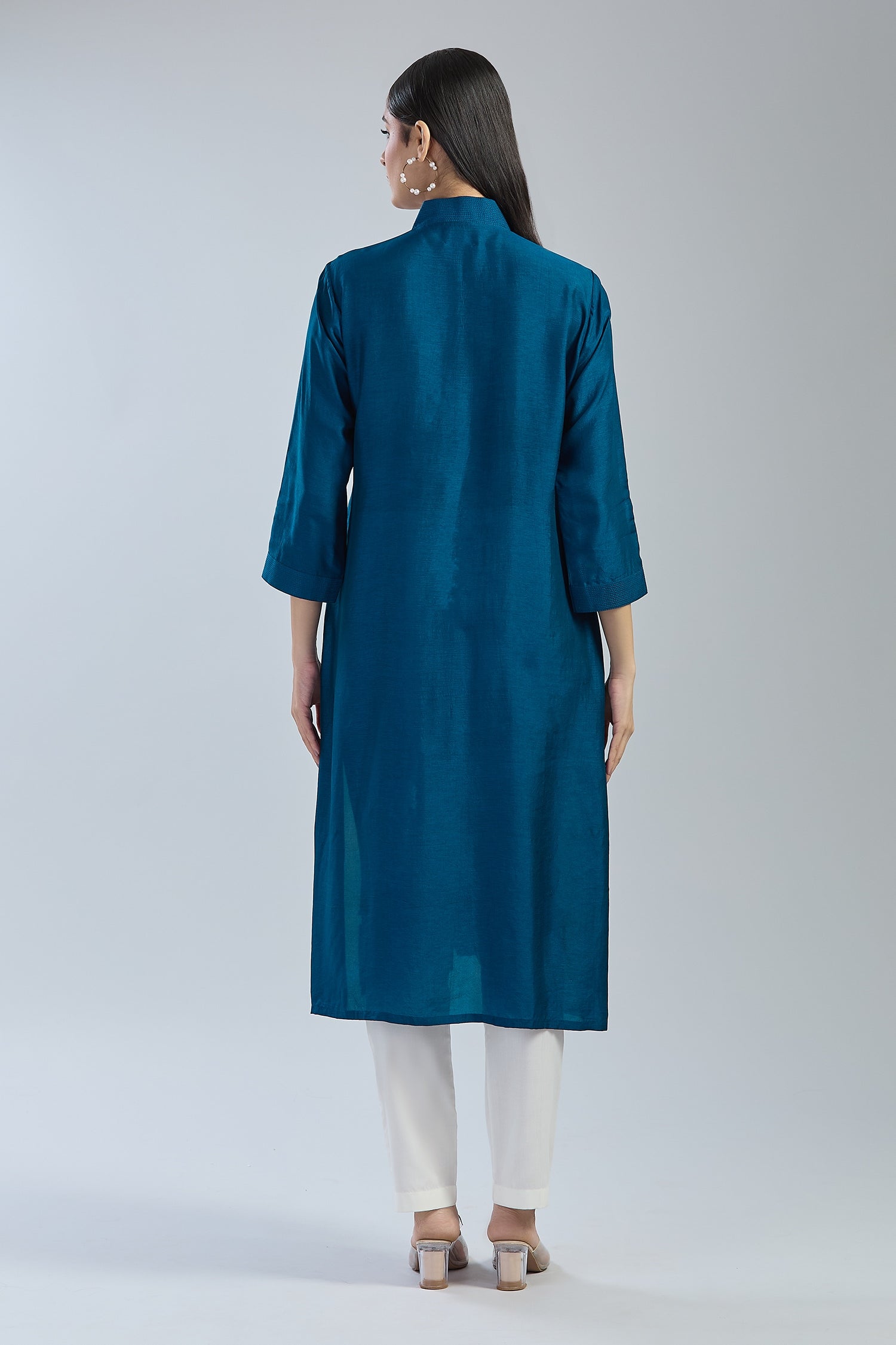 3D Colour Block Kurta- Blue