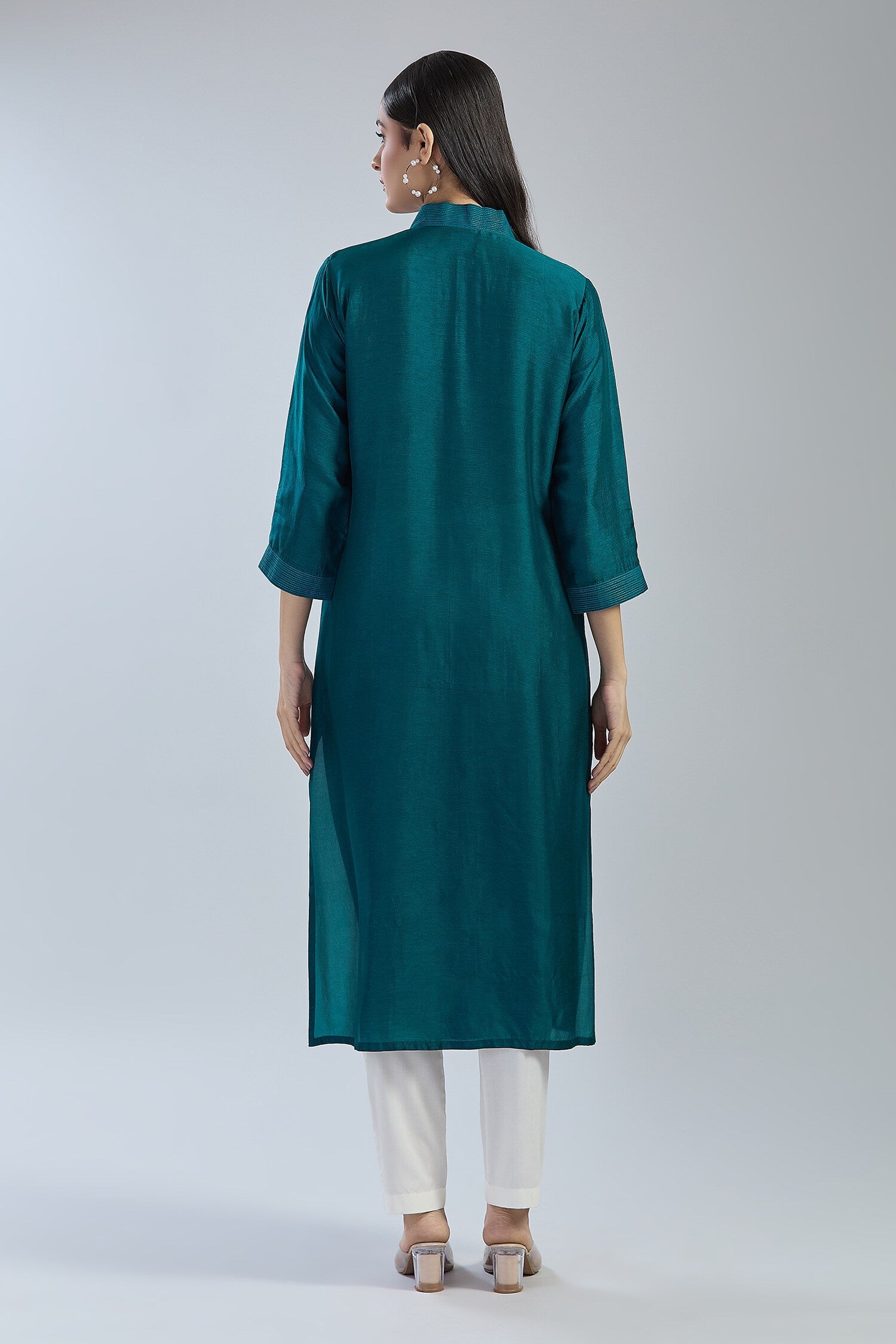 3D Colour Block Kurta- Teal