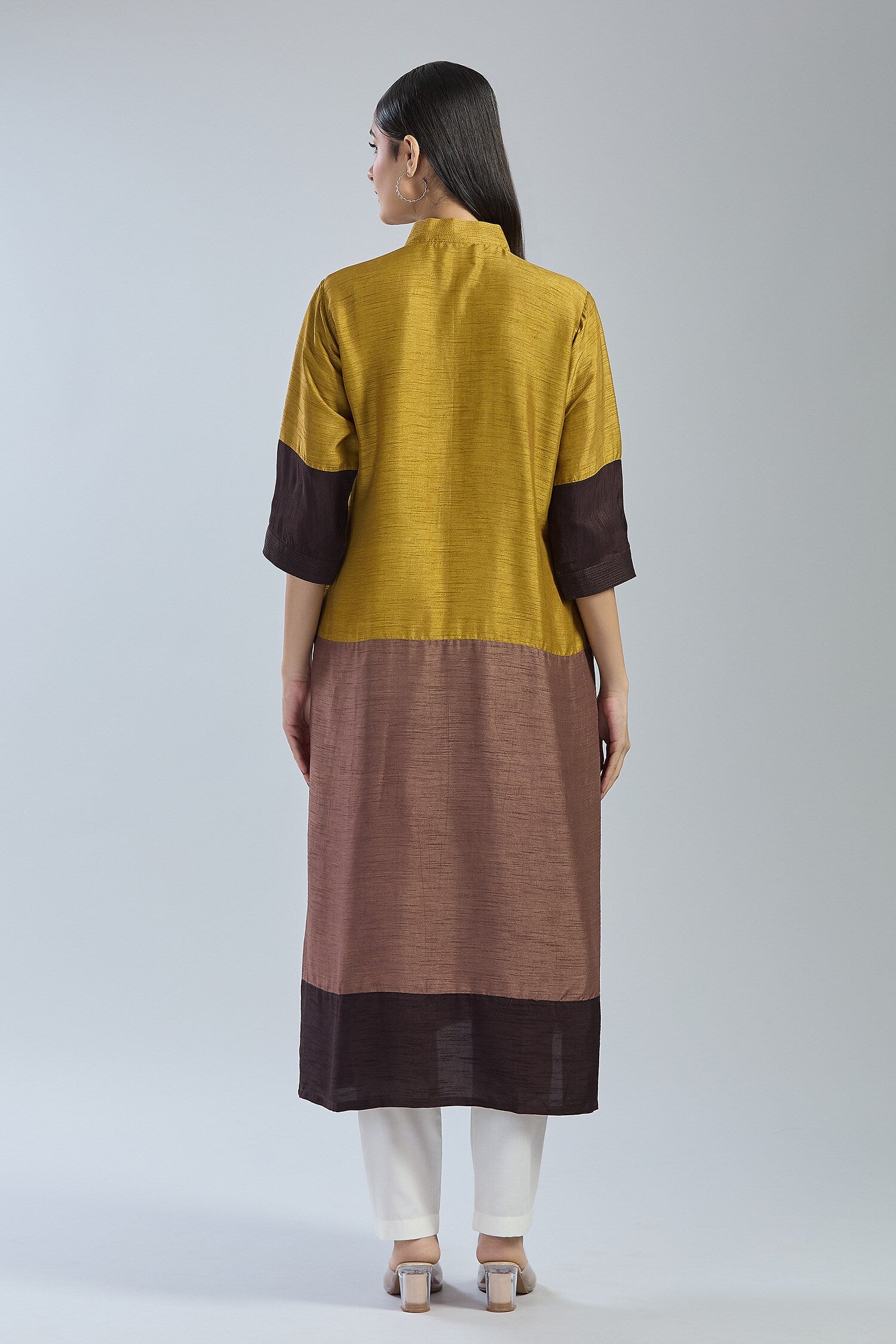 3D Colour Block Kurta- Yellow
