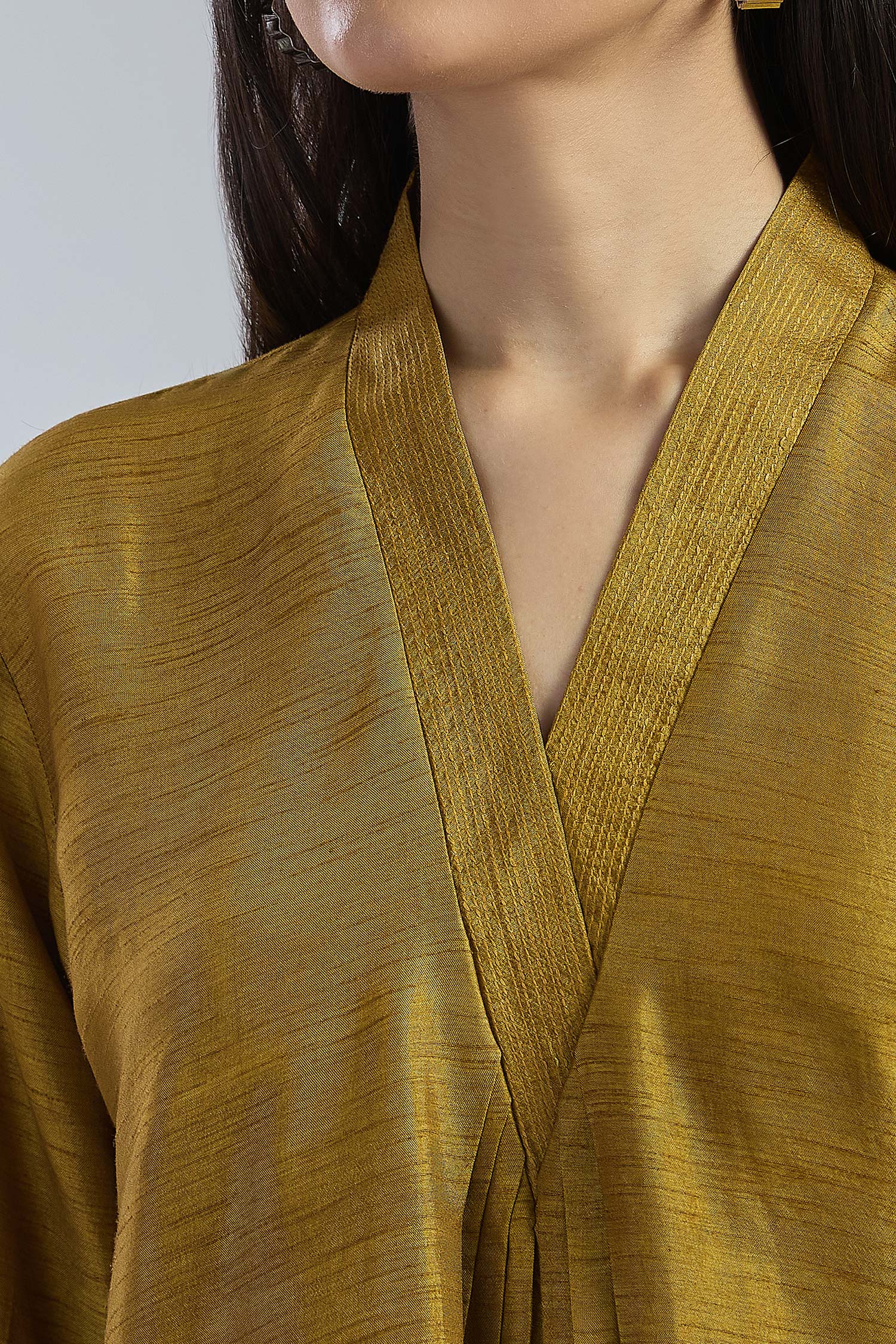 3D Colour Block Kurta- Yellow