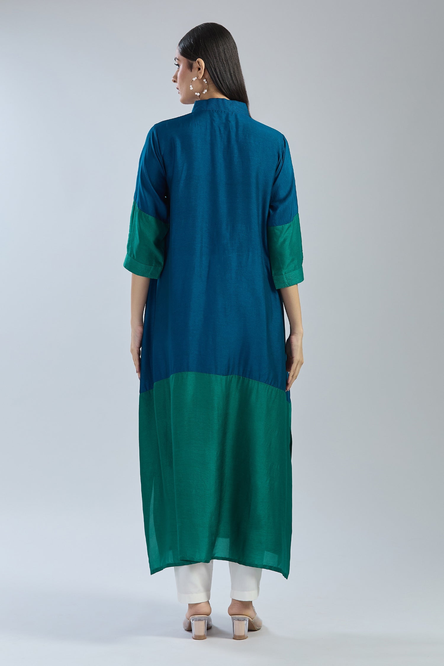 2D Colour Block Kurta- Blue x Green
