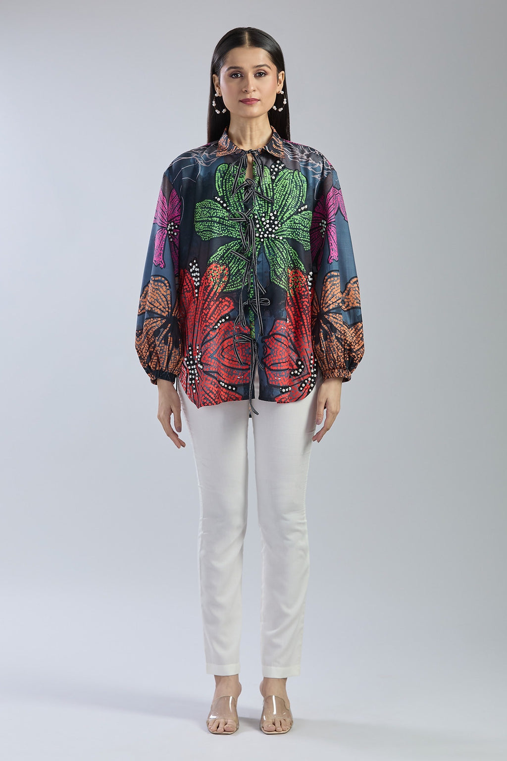 Black X Red Pearl Embroidered Shirt