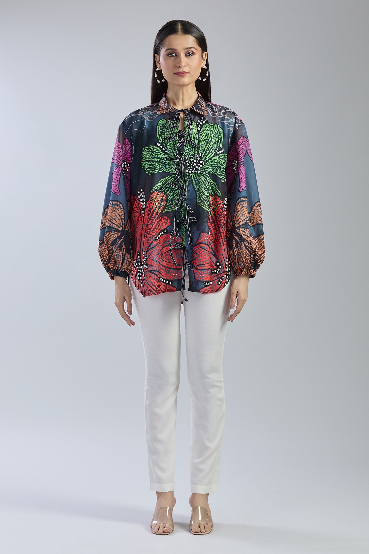 Black X Red Pearl Embroidered Shirt