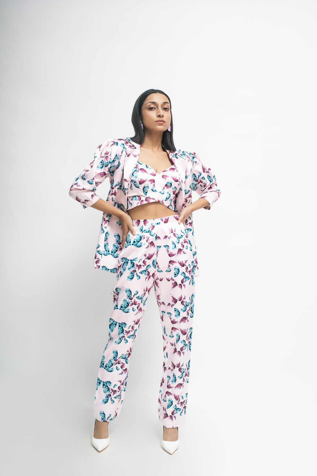 Baby Pink Puff Butterfly Blazer set