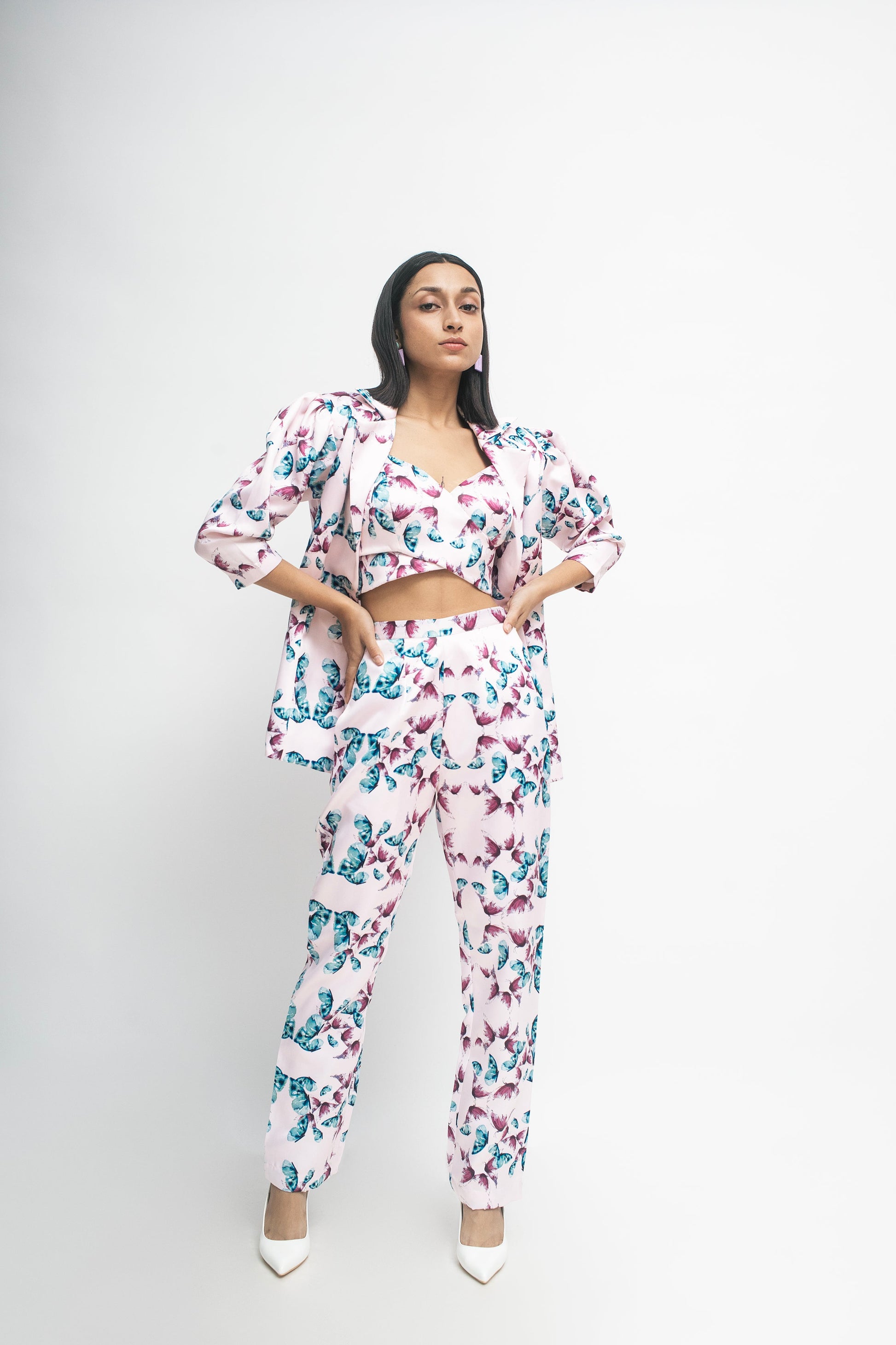Baby Pink Puff Butterfly Blazer set