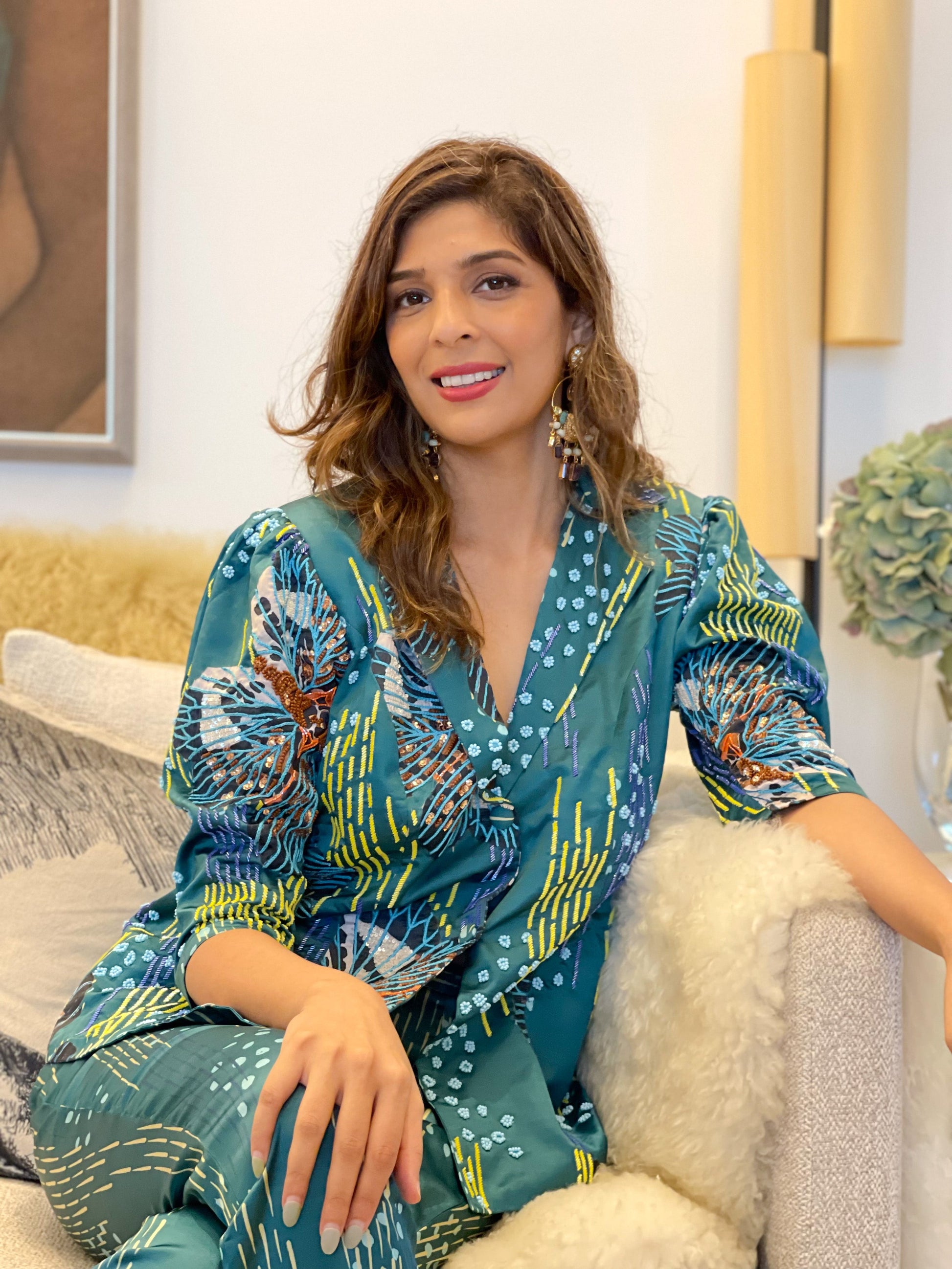 Mallika Singhania in Green Butterfly Blazer set