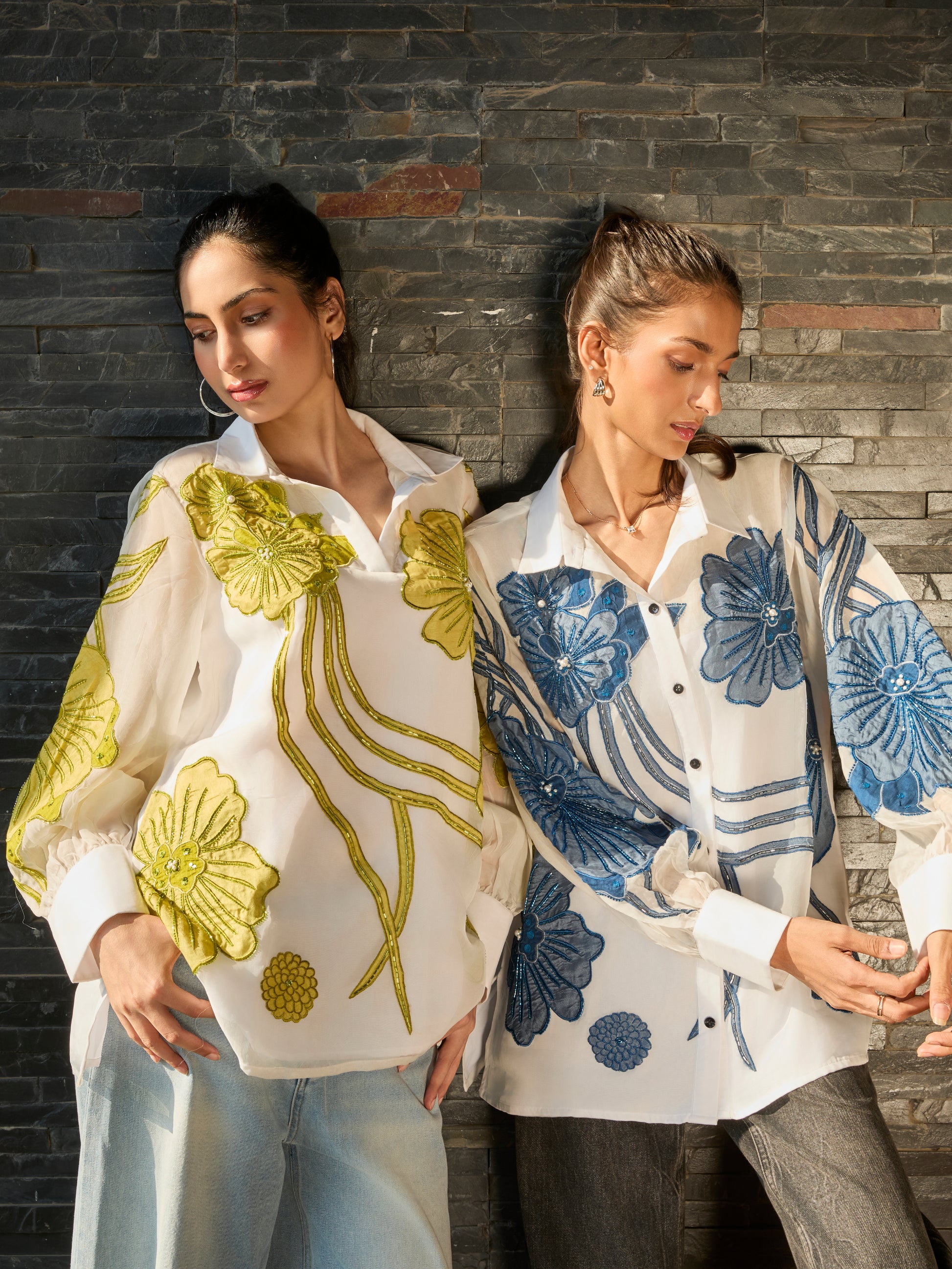 Yellow Luna Appliqué Organza Shirt