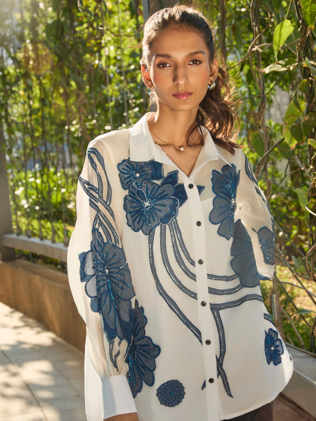 Blue Luna Appliqué Organza Shirt