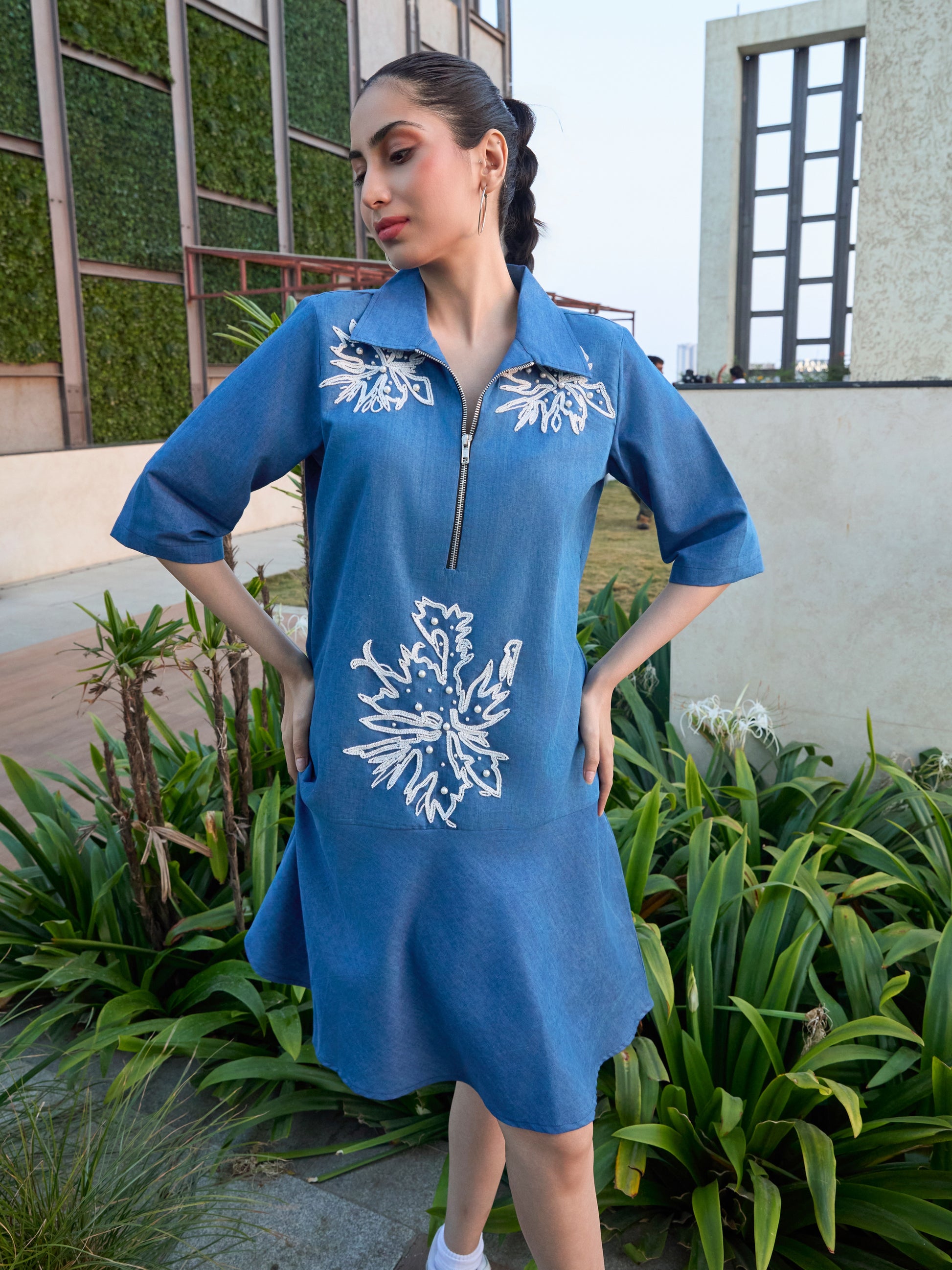 The Mini Zipper Denim Dress