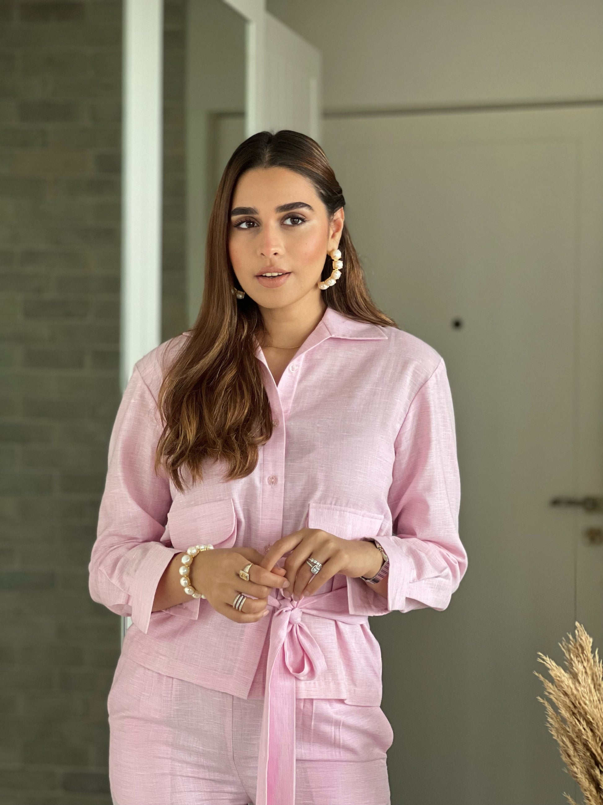 House Of Misu In Our Pink Cotton Linen Set